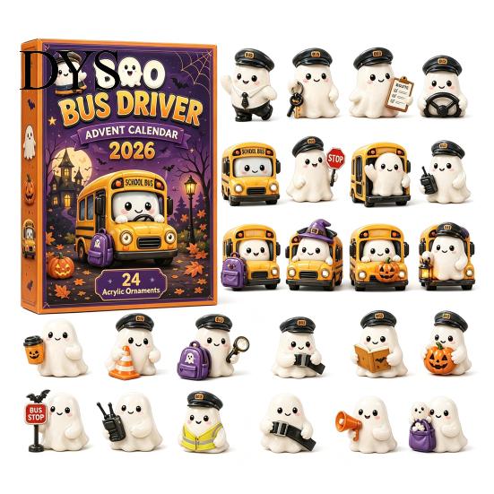 Halloween Advent Calendar Calendar, 24-Day Acrylic Ghost Figure Countdown Set to with Diverse Themes, Cute Desk Decor, Collectible Holiday Gift