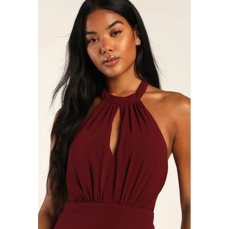 Export New Arrival Lu's Light Vacation Elegant Low-Cut Slit Slim-Fitting Slim Looking Beautiful All-Match Elegant Female Dress