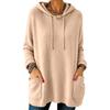 Women's round-neck solid-color long-sleeved double-pocket hooded sweater in knitted fabric