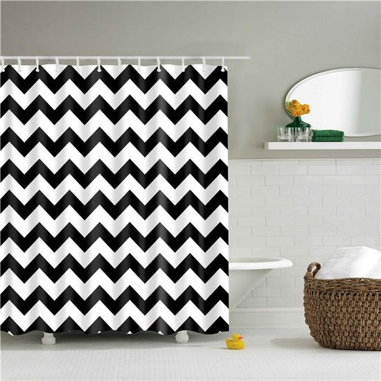 Nordic Style Geometric Stripe Wave Shower Curtains Frabic Waterproof Polyester Bathroom Curtain With Hooks
