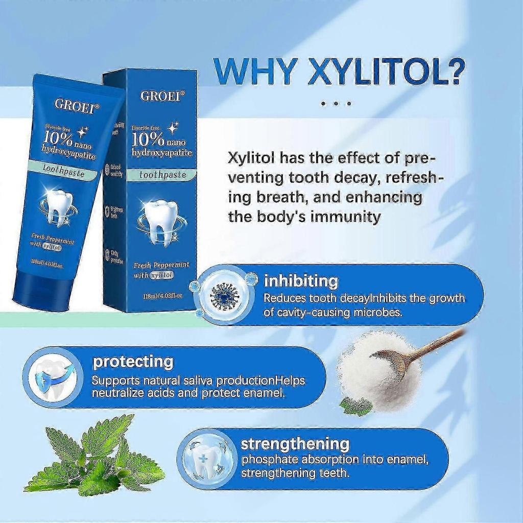 10% Nano Hydroxyapatite Toothpaste (Fluoride Free), Whitening, Remineralizing, Natural, Sensitive Teeth, Xylitol Nano-Hydroxyapatite Toothpaste, Mint