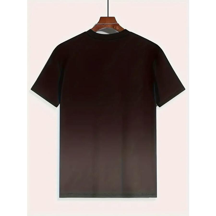 Men's Summer Fashion, Thunder Graphic Print And Gradient Color Crew Neck And Short Sleeve T-shirt, Tops For Daily And Casual Outerwear