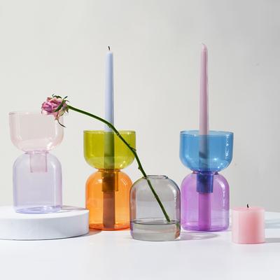 2-teiliges Set, Terrarium, Hydrokultur-Blumentopf, Mini-Vasen, Blumen, Kerzenhalter, Dekor, bunte Glasvase