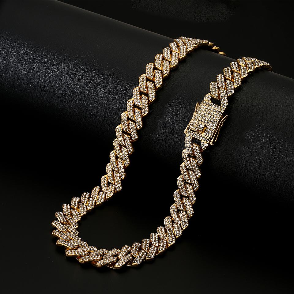 Yupsk 45/50CM Men Women Hip Hop Cuban Chain Iced Out Bling Rhinestone Necklace Hiphop Crystal Necklaces Fashion Jewelry