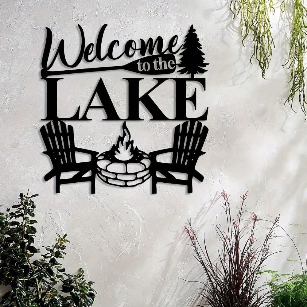 Vintage Welcome To The Lake Metal Sign Wall Art Decor Rustic Cabin Gift