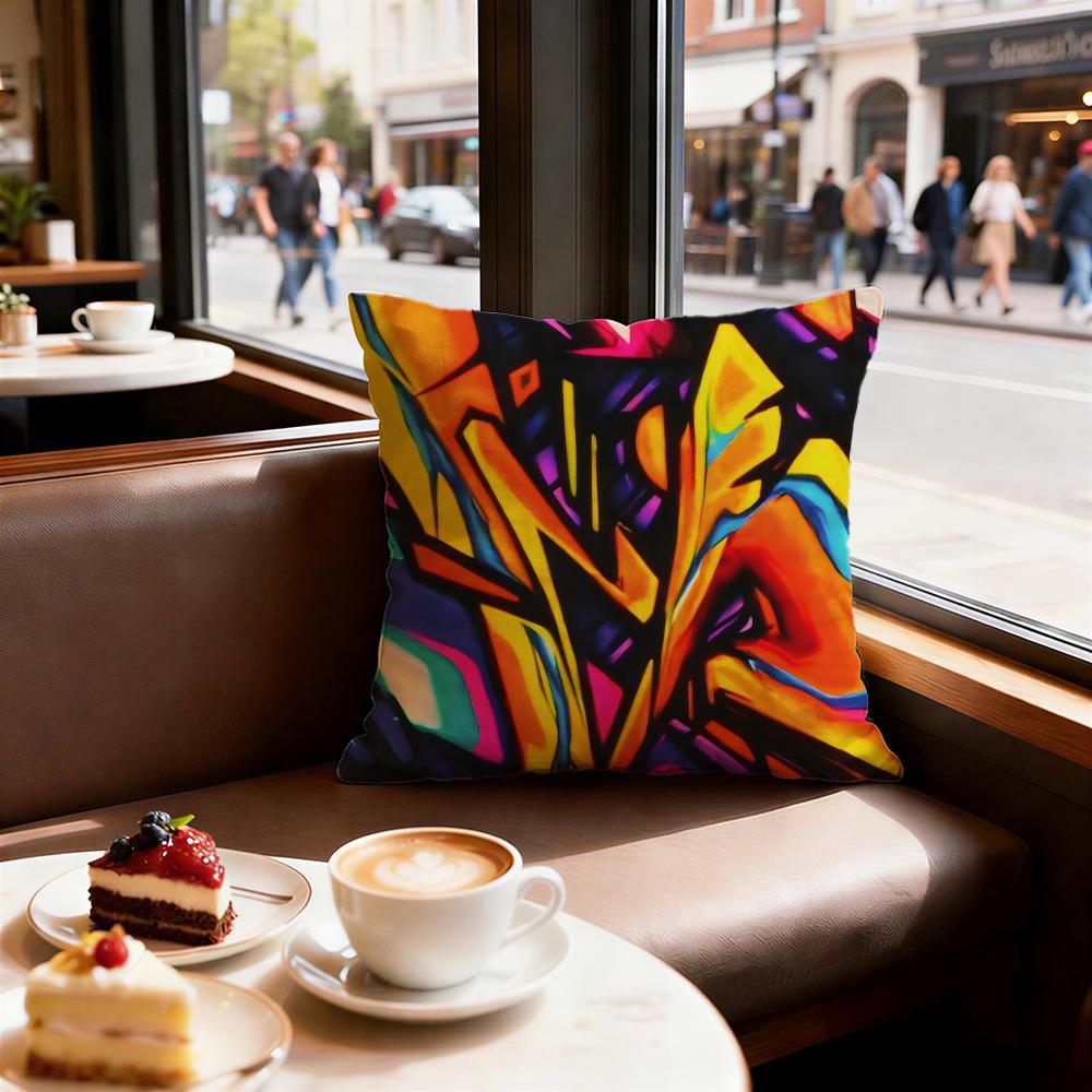 Street Graffiti Texture Cushion Cover Set of Decorative Short Plush Pillow Covers for Sofa Soft Cushion Case X Cm
