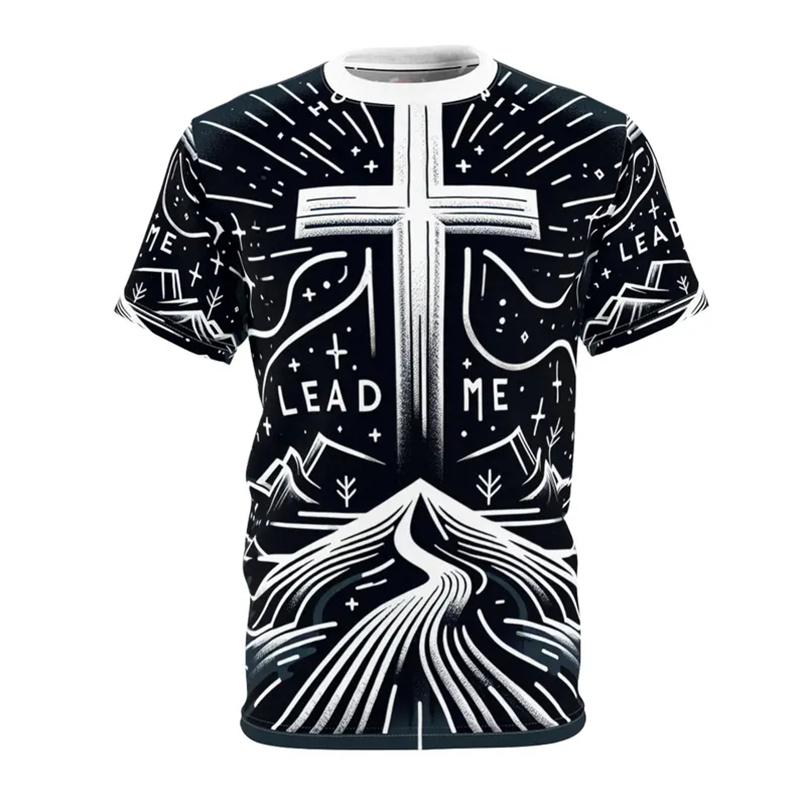 Golden Cross Print Jesus T Shirts For Men Easter Festival Street Short Sleeve T-shirt Cool 3d Effect Best Gift Fashion Tee Top