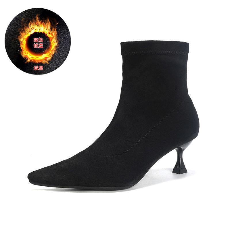 Fashion boots women's 7cm high heels autumn and winter new European and American pointed head thin heel thin boots suede elastic boots socks boots
