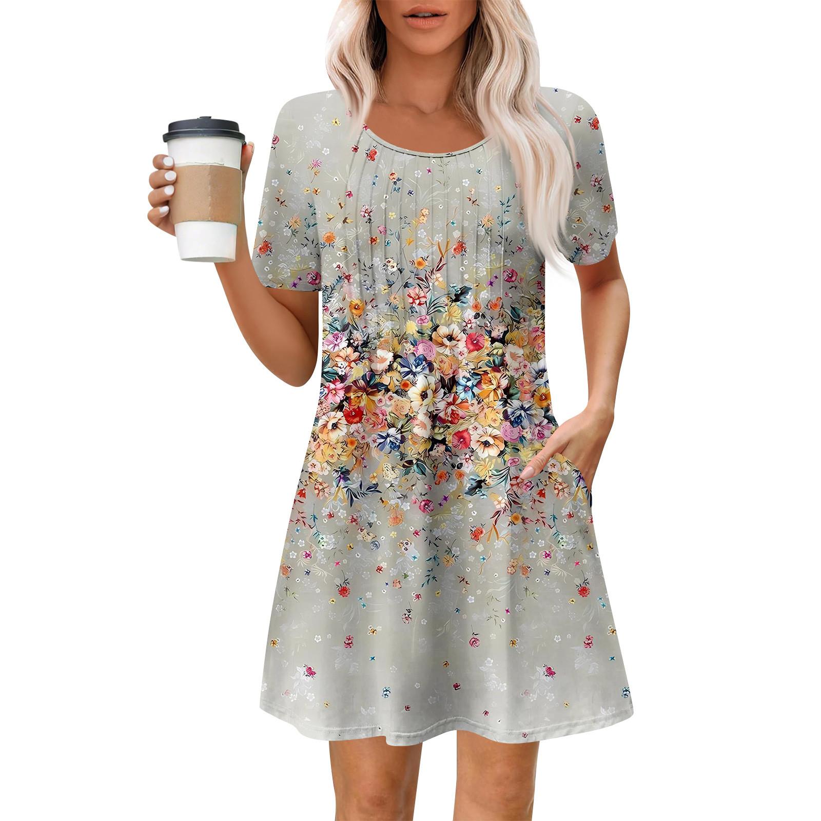 

Женское летнее платье свободного покроя для пляжного отдыха, сарафан с коротким рукавом и круглым вырезом, с карманом, с коротким рукавом, платье-рубашка XXXL