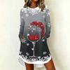 Women's Casual Long Sleeve Christmas Print Neck Dress – Festive Holiday Party Outfit