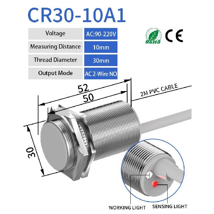 GTRIC M30 Capacitive Proximity Sensor 10-30VDC NPN PNP NO NC Flush Non-Flush Non-Metal Liquid Level Switch With 2M Cable