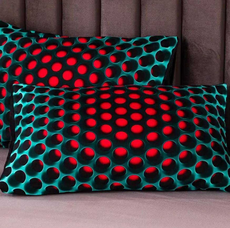 Lebhaftes 3-teiliges Bettwäscheset aus gewebtem Polyester - Modern, Y2K-inspiriert, pflegeleicht mit Reißverschluss-Bettbezug und Kissenbezügen, Ganzjährig