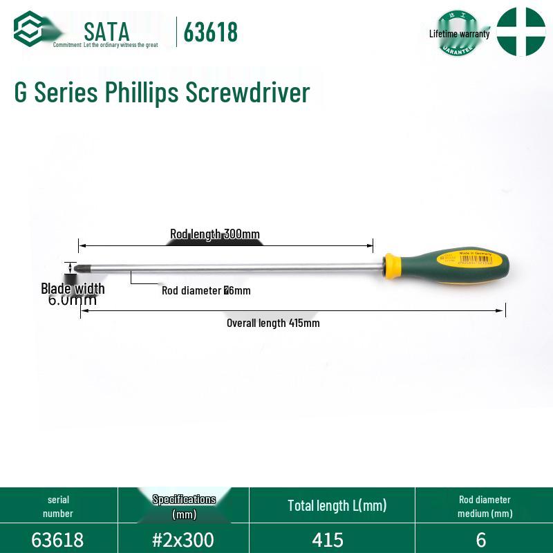 SATA G Series Phillips Screwdriver Set with Strong Magnet - Industrial Grade, High Hardness