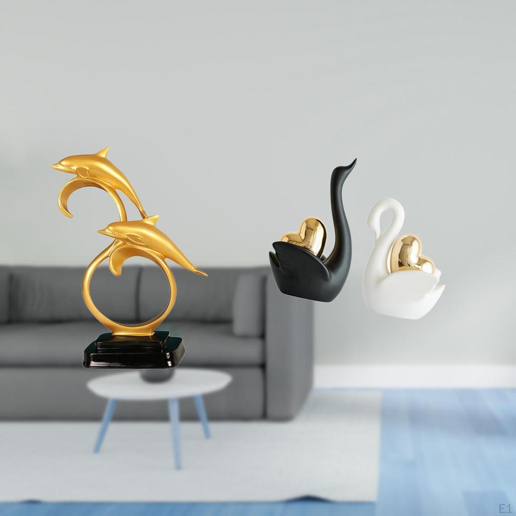 Modern Lifelike Dolphin And Swan Figurines Desktop Ornaments Collectible Home Desk Decoration for