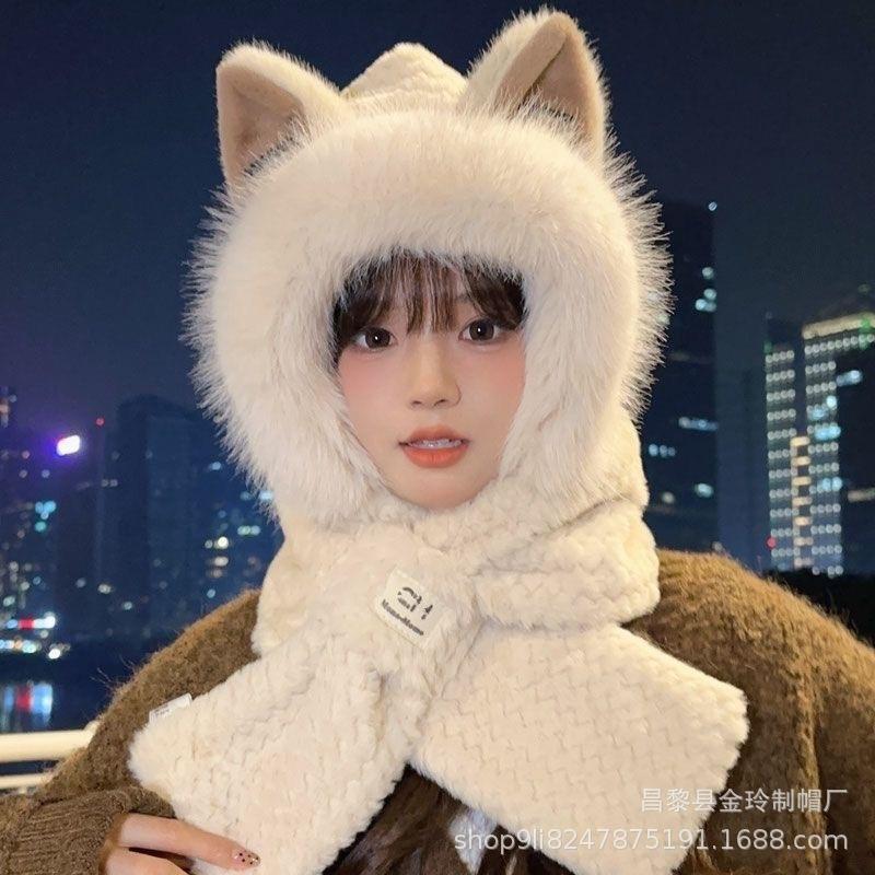Women's Cute Fluffy Hat with Scarf & Ear Protection for Autumn/Winter