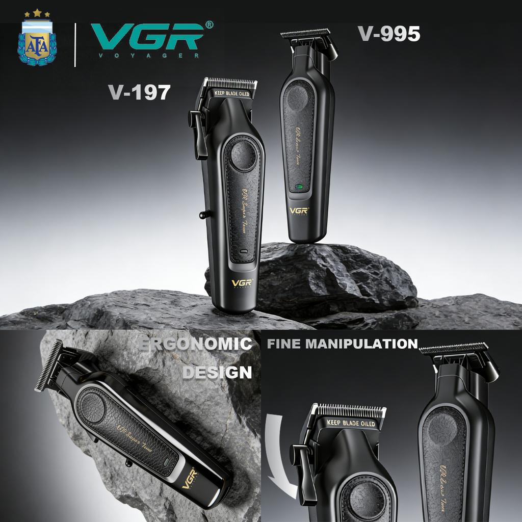 New Original VGR Professional Home Hair Clippers Rechargeable Hair Trimmer Metal Body Haircut Machine DLC Blade Clippers for Man V-197 V-995 A Set