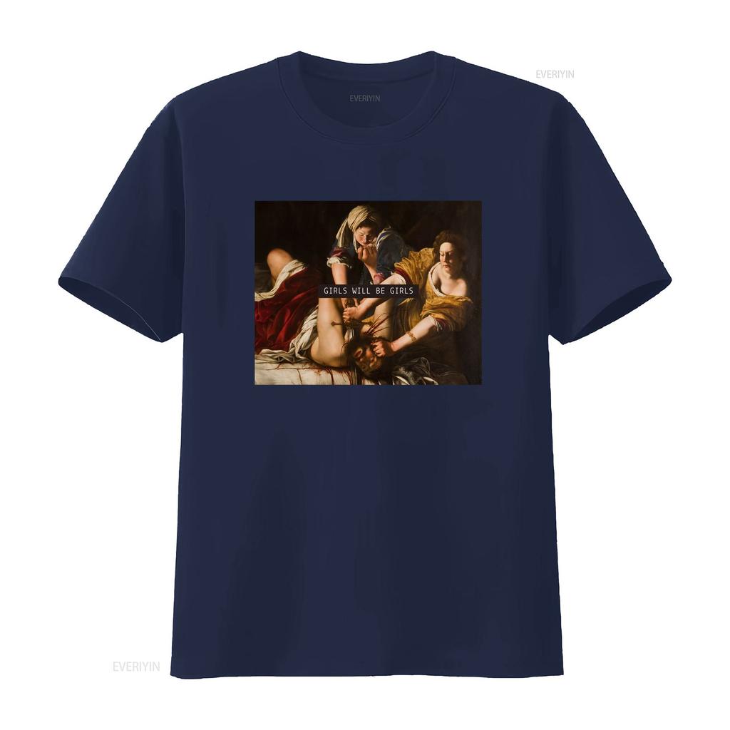 Girls Will Be Feminist ArT T Shirt Baroque Judith Slaying Holofernes Dark Academia Classic Painting Women Vintage Washed