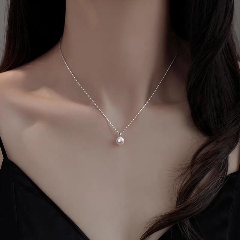 Minimalist Freshwater Pearl Pendant Necklace Women Elegant Chain 6mm/8mm/10mm Round Lightweight Daily Wear