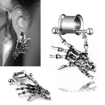 Unisex Skeleton Hand Barbell Expander Piercing Ear Flesh Tunnel Pendant