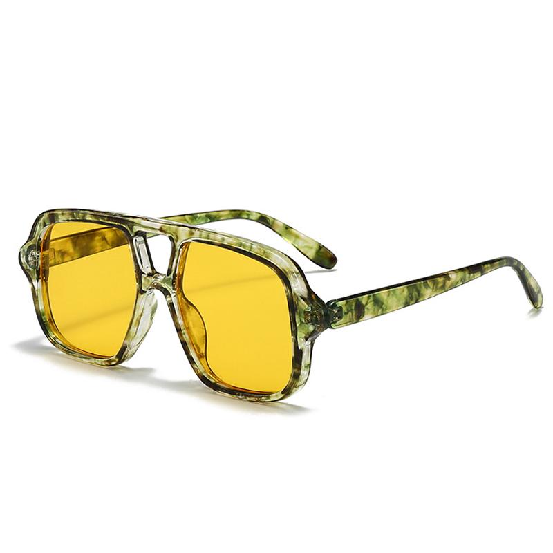  New Ins Popular Fashion Double Bridges Square Men Sunglasses Vintage Punk Yellow Shades UV400 Men Trending Sun Glasses