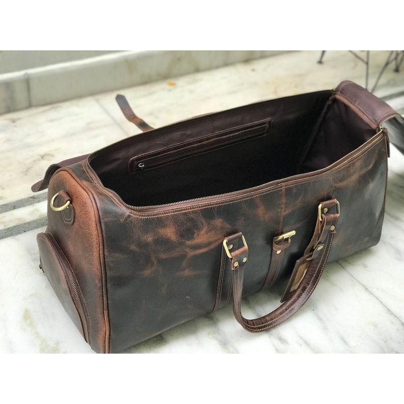 Ręcznie robiona torba podróżna Hunter Brown Leather Weekender - idealny prezent dla niego i dla niej