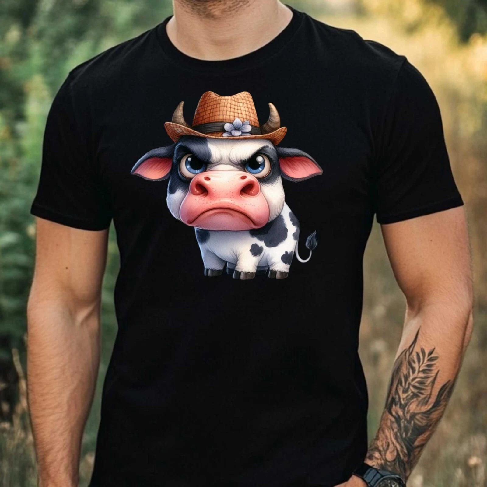 T-Shirt Herren Lustige Mürrische Kuh Motiv Baumwolle Größe XS bis 5XL S