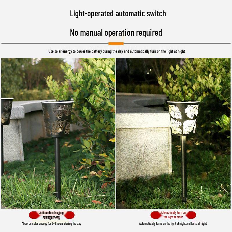 Waterproof Solar Garden Lights with Hollowed Leaves Design - Super Bright Outdoor Landscape Decoration