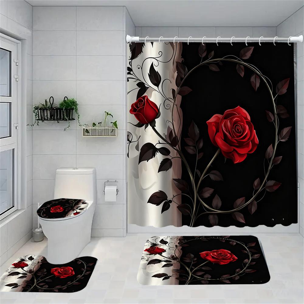 1/4 Badewannenmädchen Druck Duschvorhänge, WC-Sitz Dekoration, Duschvorhang mit Teppich und WC-Deckel, 70,8x70,8 Zoll