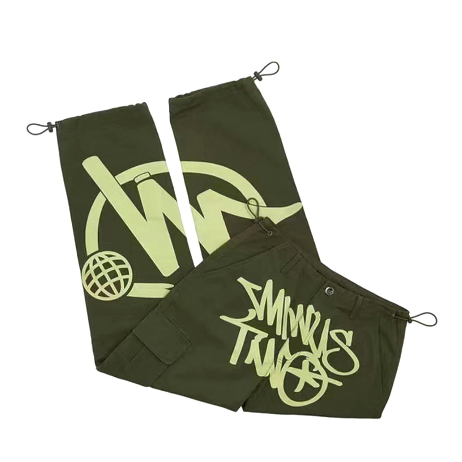 

Мужские повседневные повседневные свободные брюки в стиле хип-хоп с винтажным принтом и эластичными прямыми брюками S зелёный