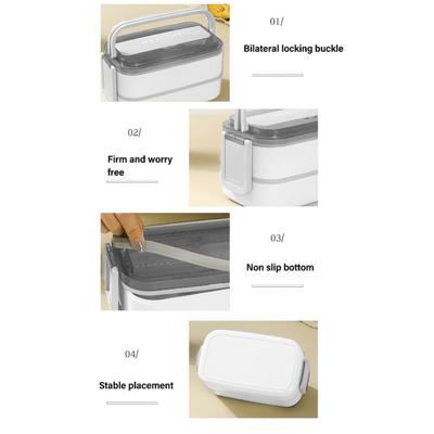 Doppelschichtige Bento-Box 316 Edelstahl Fächer Tragbare Lunchbox Mit Besteck Für Arbeit Schule Büro 1400ml Weiß