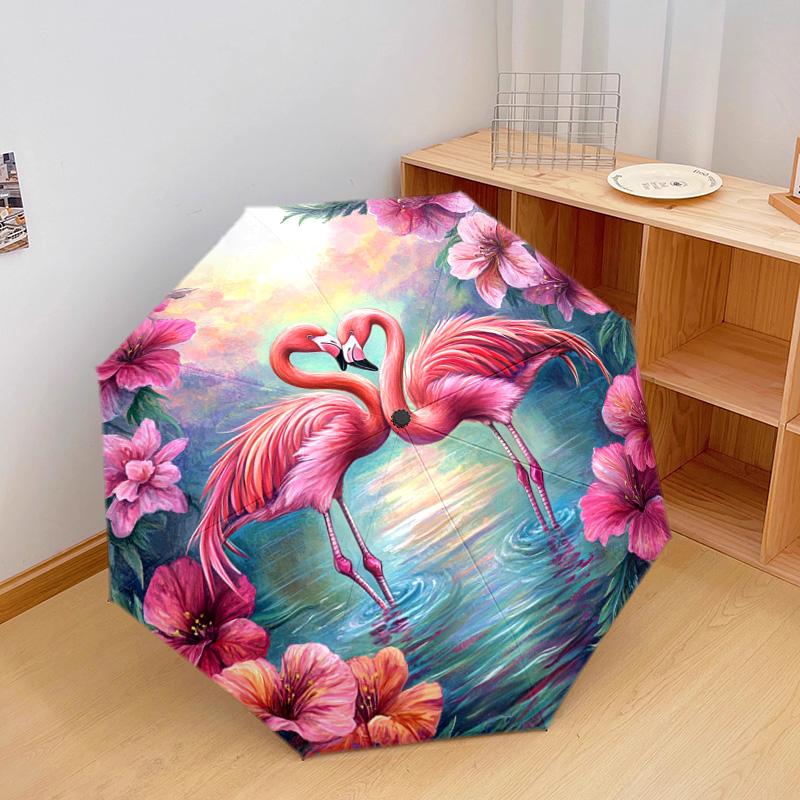 1 PC Automatic Folding Umbrella - Flamingos Pattern, Portable & Foldable Design with 8 Ribs, Christmas Birthday Gifts