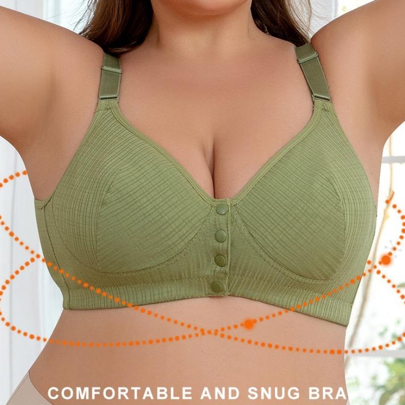 European and American Size Wire-free Front-clasp Bra with Adjustable Shoulder Straps and Threaded Oversized Underwear