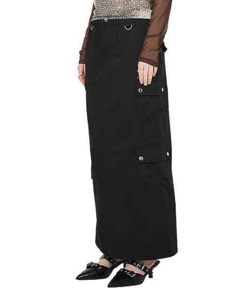 Crank Washed Cargo Maxi Skirt_Black
