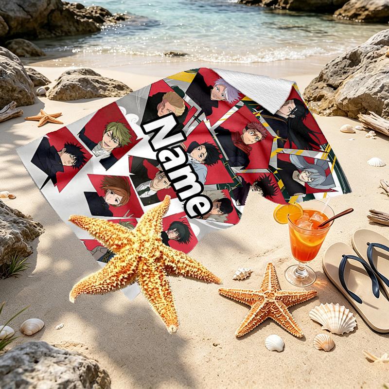 Custom Name Personalized Jujutsu Kaisen Print Beach Towel, for Trip Camping Beach Party Home Decor, Birthday Gift for Family & Friends