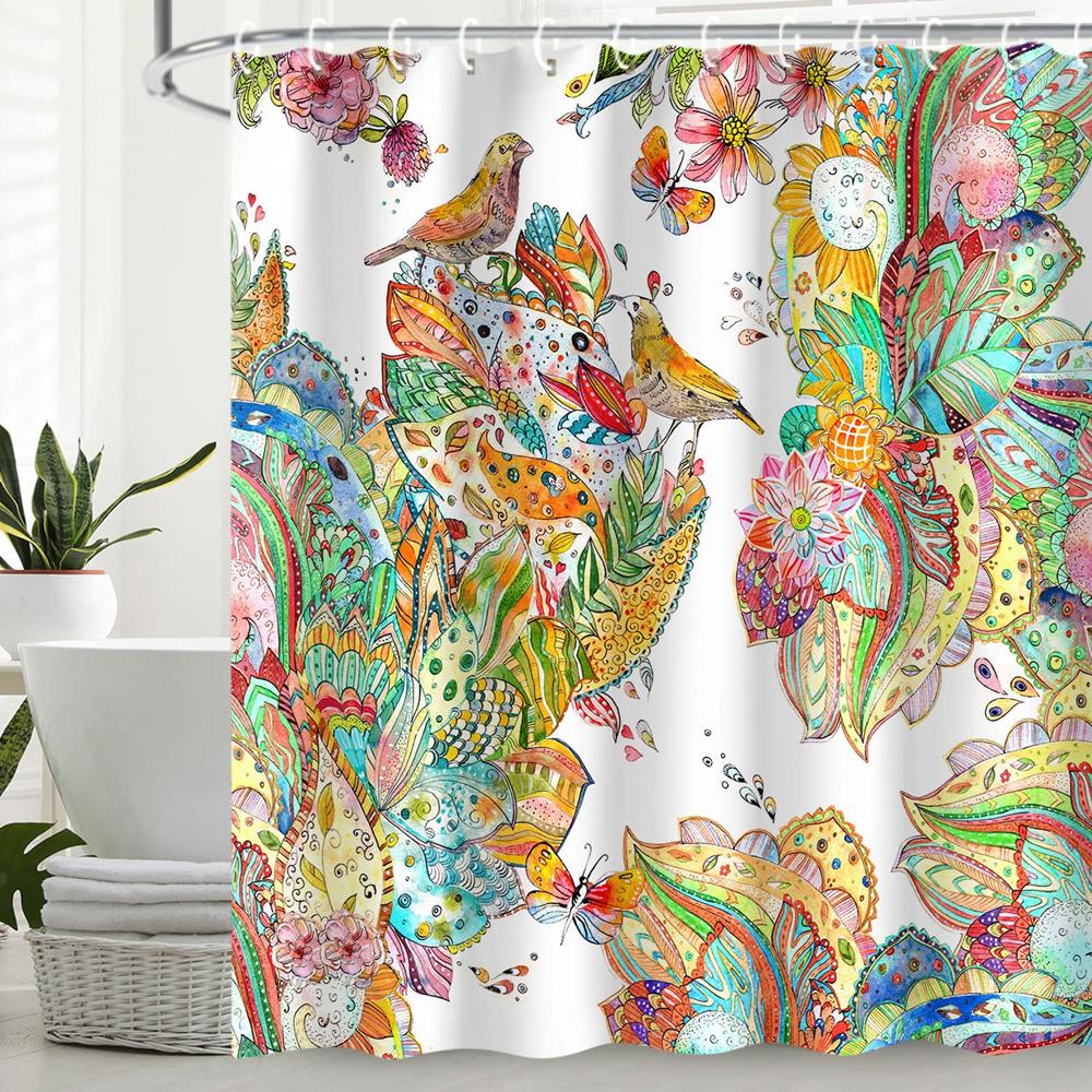 Boho Floral Shower Curtain for Bathroom,Paisley Mandala Shower Curtains,Colorful Bathroom Curtain,Durable Waterproof Bath Screen