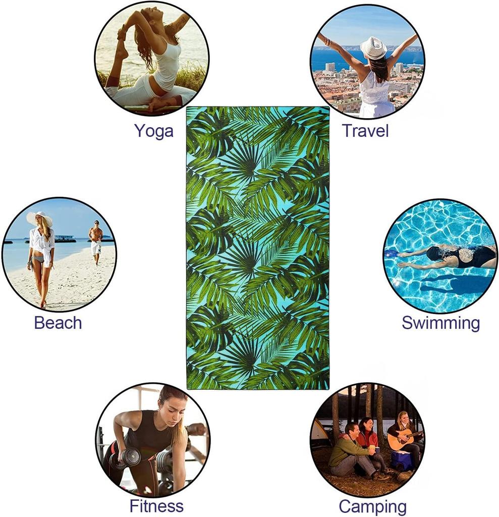 1PC Green Leaves Pattern Beach Towel for Family Stuffs Friend Gift Quick-Dry Sand Free For Bath Yoga Beach Camping Swimming GYM