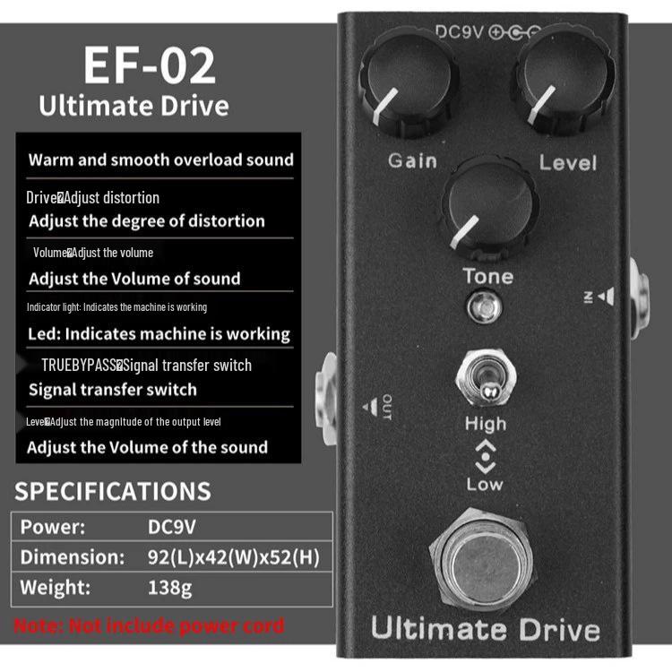 Compact Electric Guitar Effects Pedal: Overdrive, Distortion, Tremolo, Delay, Chorus, Reverb