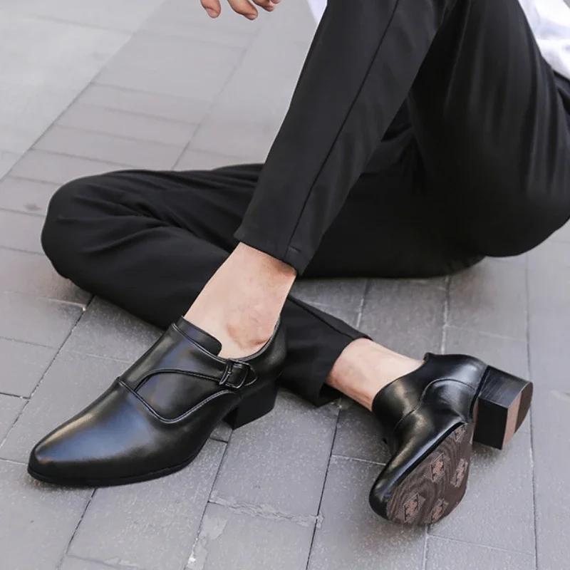 Genuine Leather Men's Shoes Business Men Dress Shoes Incressed 6cm Slip On Pointed Toe Man Oxfords Classic Formal Shoes for Men