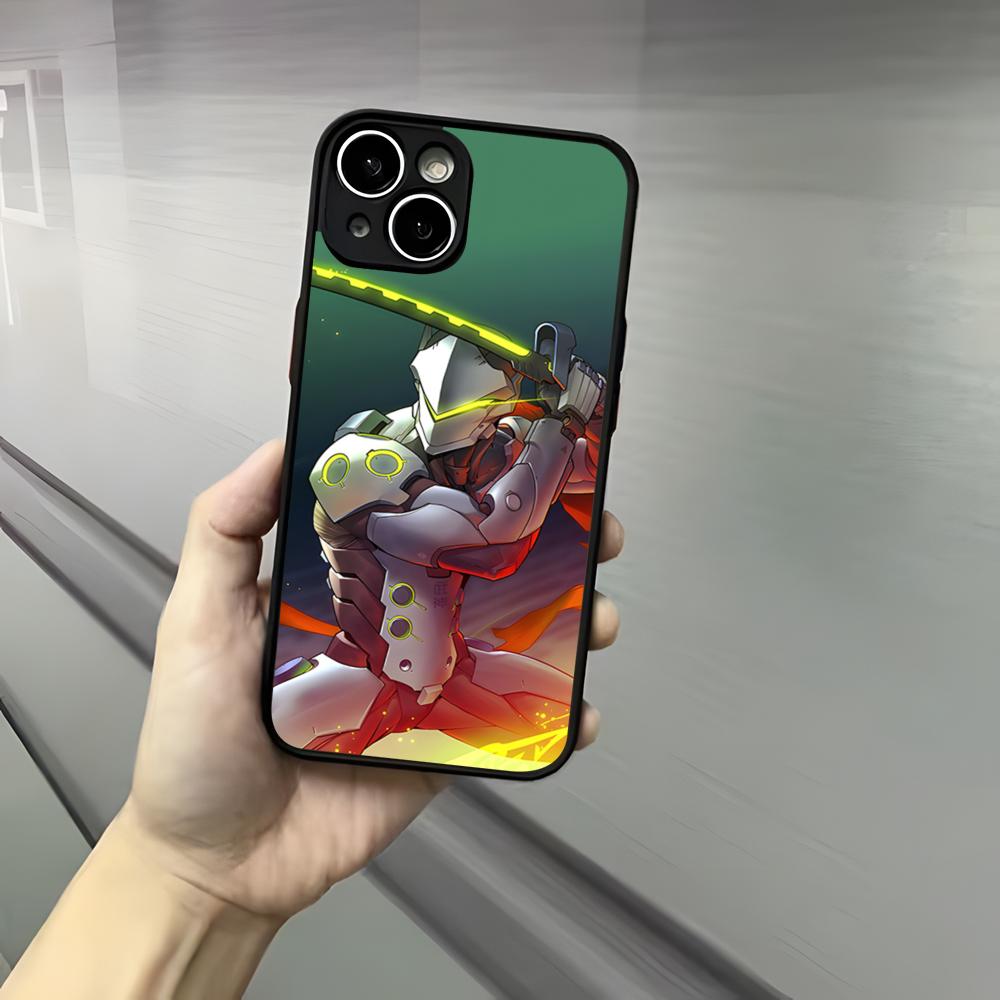 O-Overwatch Telefon Kılıfı iPhone 17 16 15 14 13 12 Pro Max Xr Air Plus için Deri Hissi Siyah Sert Kabuk Kılıf