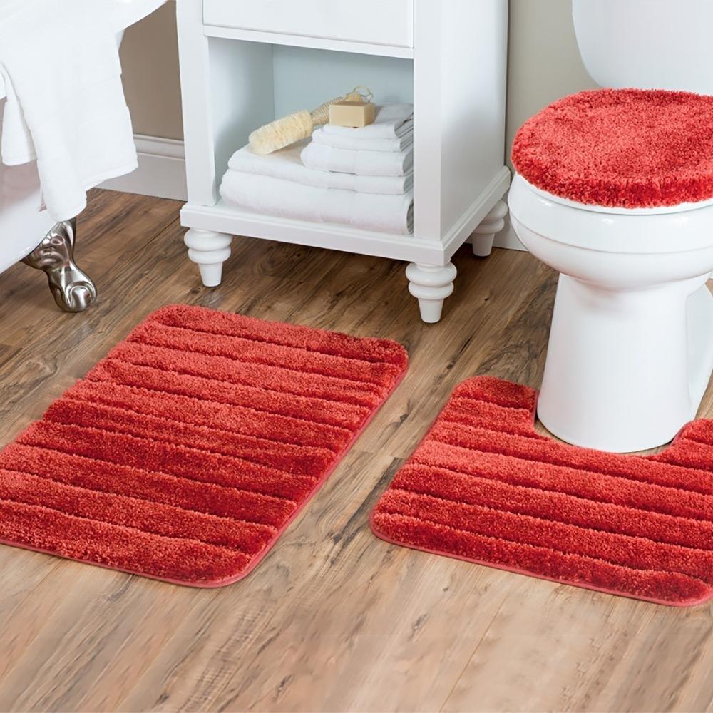 Set 3 pezzi Tappetino da bagno a tinta unita Set Tappeti da bagno con peli soffici Moderno Kit tappetini copriwater rettangolari 50*80 50*40 45*50cm