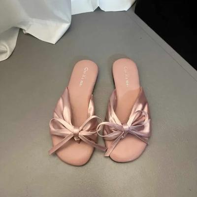 Summer New Women's Shoes 2024 Fashionable Women's Flat Shoes Solid Color Daily Style Cloth Bow Decorated Women's Slippers
