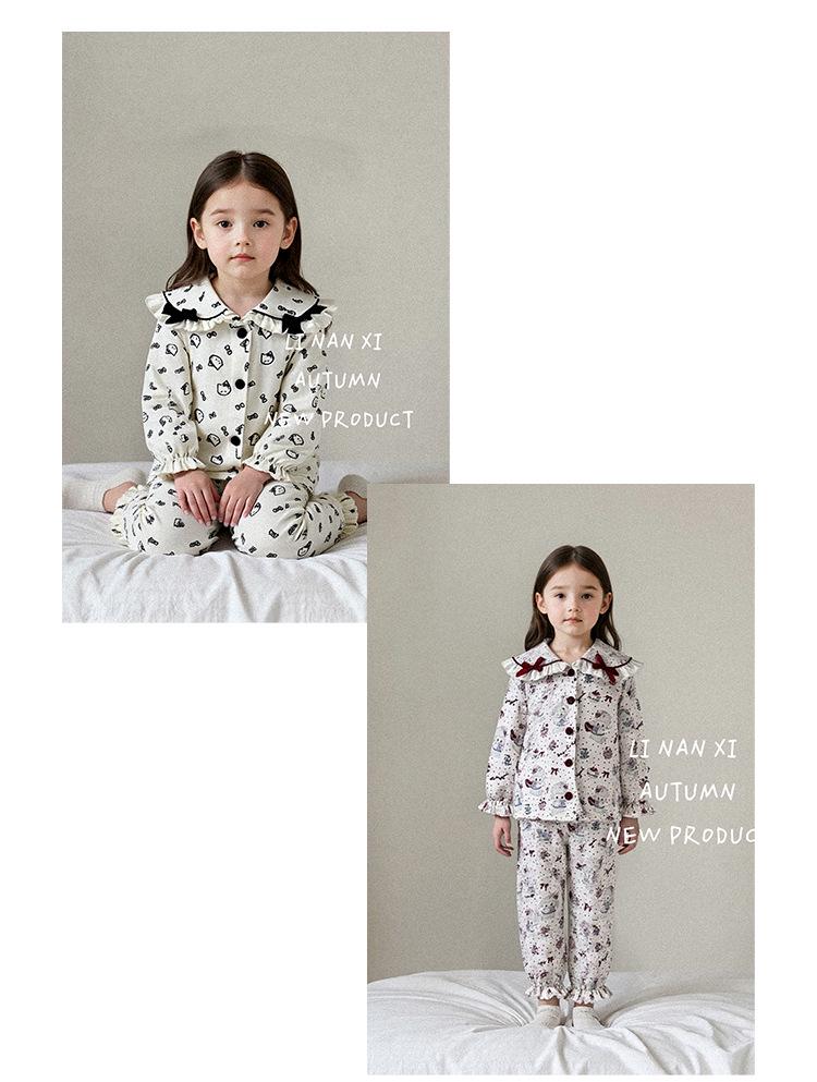 Girls' Autumn/Winter 2025 Fleece Pajama Set: Warm, Korean Style Bow Design for Small To Medium Children
