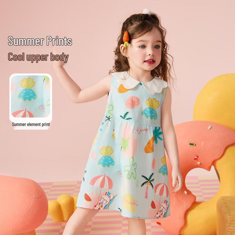 ASK JUNIOR 2025 Summer Girls' Forest Series Sleeveless Doll Collar Dress