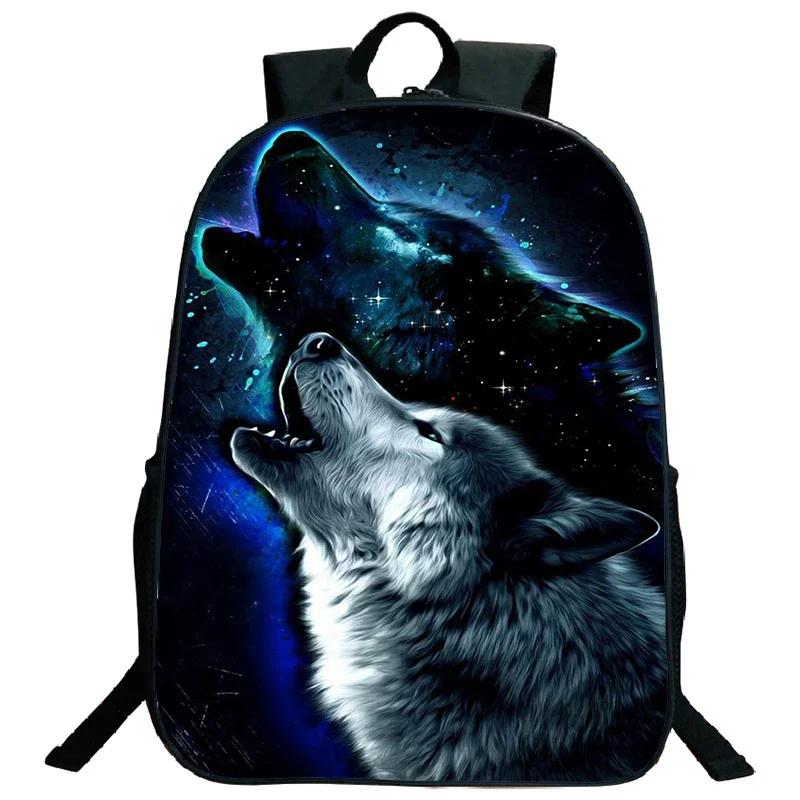 Ice Fire Wolf Backpack Schoolbag Primary School Students Backpack Angry Wolf Printed Bookbag Kids Back To School Mochila Gift