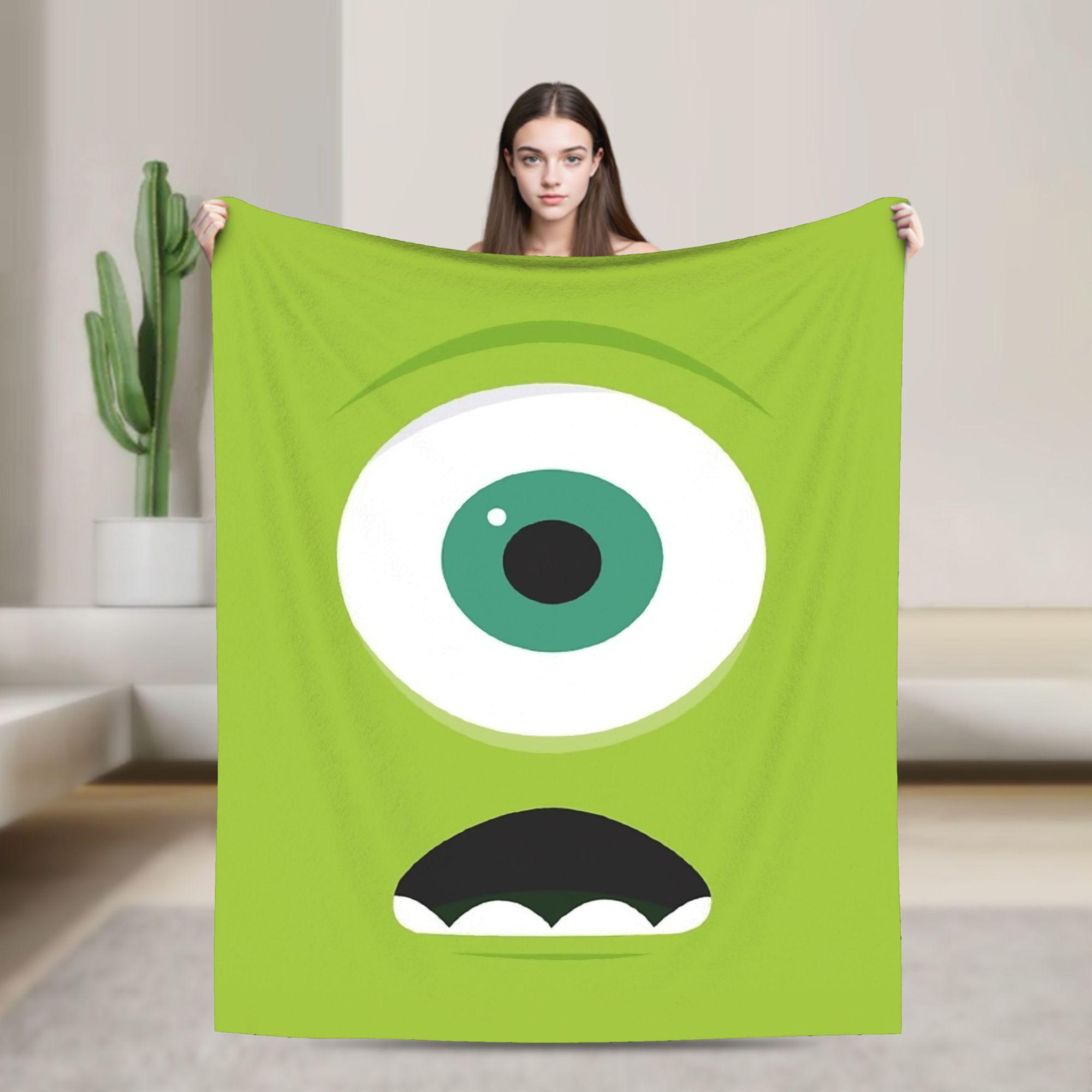 Monika Chen Unisex Mike Wazowski Monsters University Flannel Throw Blankets Monsters Inc Blankets For Sofa Bedroom Warm Bedroom Quilt,