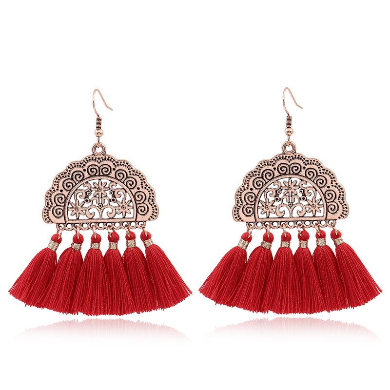 Bohemian Red Earrings Celebrate Retro Tassel Earrings Colorful Dripping Oil Style Earrings