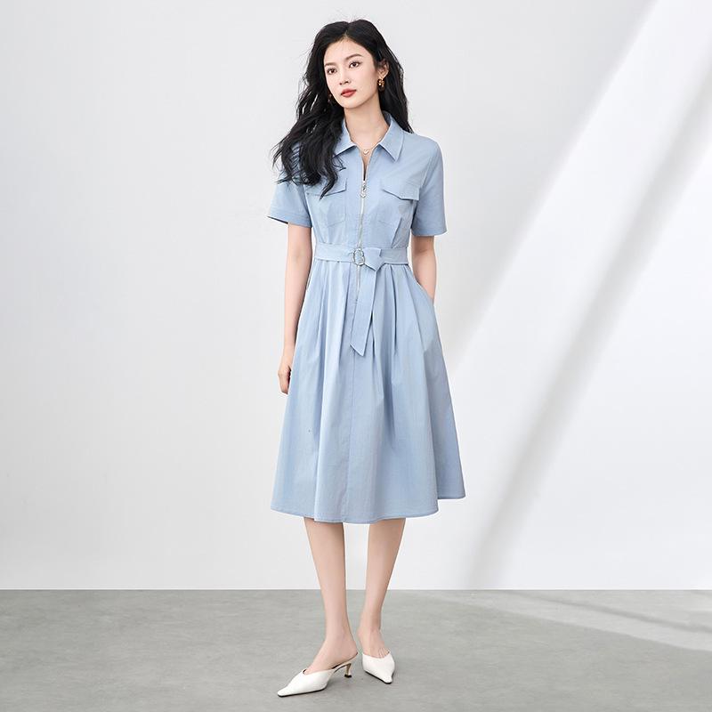 High-Waist Half Zip Casual Summer Shirt Dress