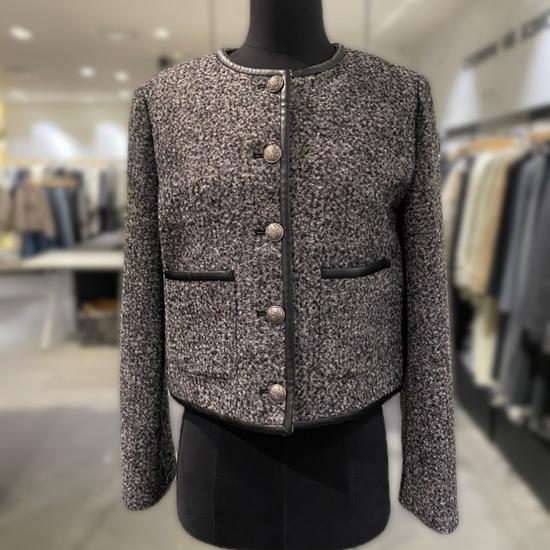 VOV Synthetic Leather Herringbone Trim Jacket