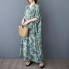 Dimanaf 2025 Summer Women Plus Size Dress Basic Casual Dress Loose Vintage Floral Printing Long Beach Dress