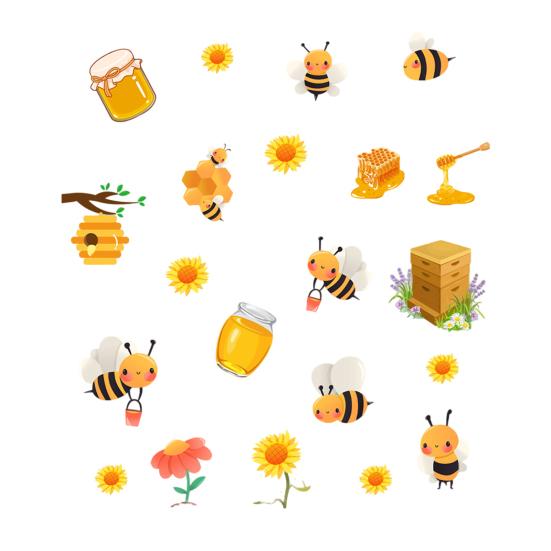 

Spring Summer Bee Window Clings Honey Bee Static Glass Stickers Sunflower Honeypot Bee Removable Decals for Home Party Shop Glass Decor A